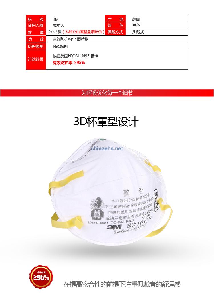 3M 8210防雾霾N95防尘口罩（头戴式）
